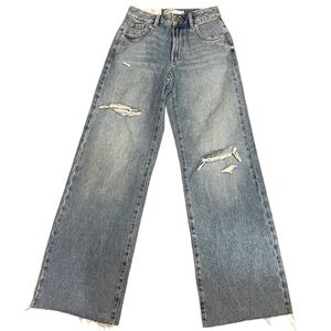 Garage Blue Flare Wide Leg Raw Hem Jeans NWT Size 25